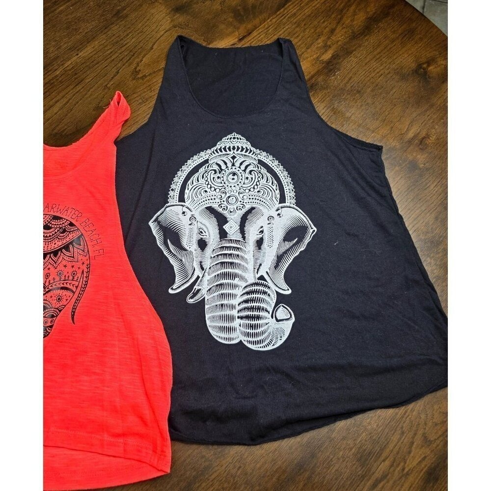 Elephant Graphic Tank Tops Set - Clearwater Beach FL Surf Style Coral & Black Sl - Picture 4 of 13